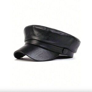 Vegan Leather Classic Beret Hat Black